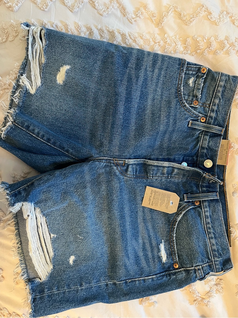 Levi's Distressed Medium Wash Distressed Denim Shorts